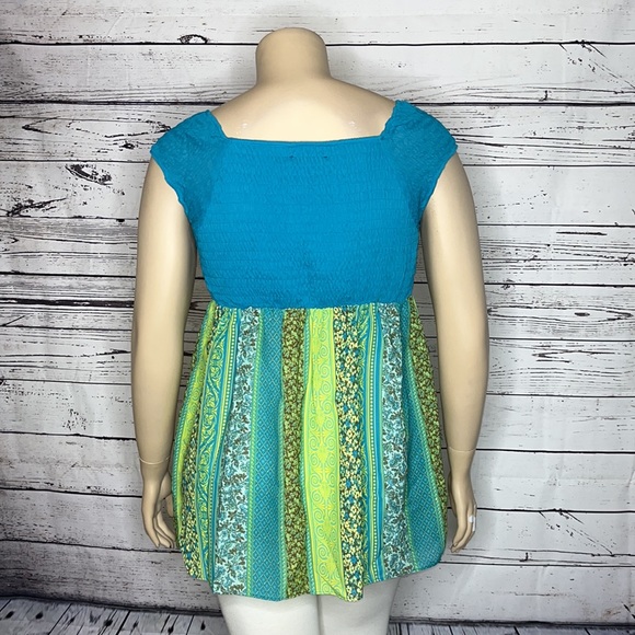 Lane Bryant NWT Size 14/16 Blue & Green Smock Boho Peasant Blouse Top - Picture 5 of 7